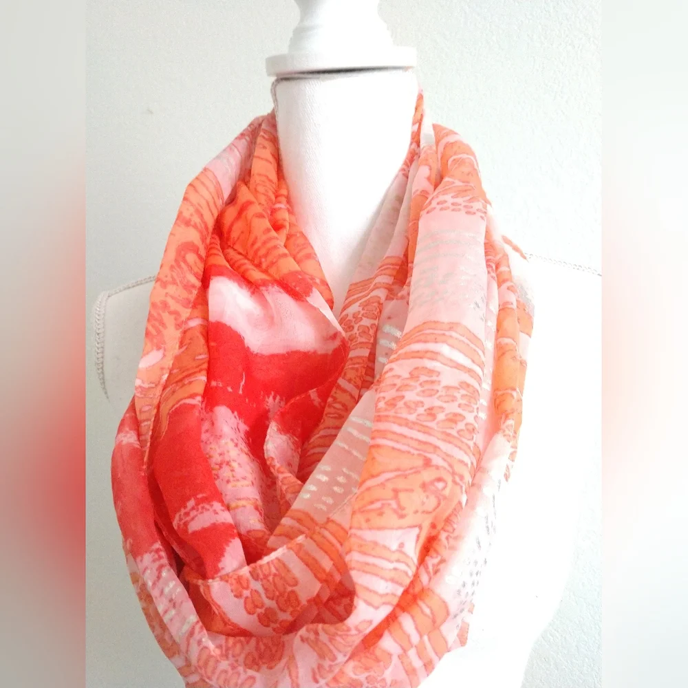 Maurice's Infinity Scarf Orange with Silver Metallic Sparkle